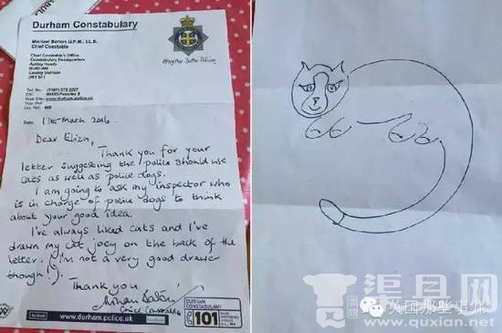 小女孩写信希望警察局雇警喵,警察们的回应超暖!