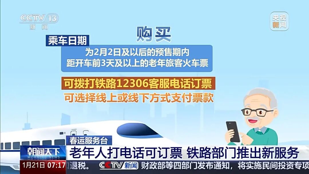 今年春运，老年旅客可以电话订火车票了！